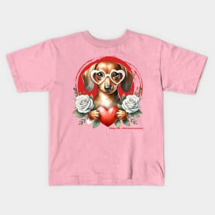 Valentine Dachshund Flowers and Heart Kids T-Shirt